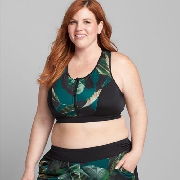 Lane Bryant NWOT No-Wire Racerback Swim Bikini Top Botanical Palm - Picture 3 of 6